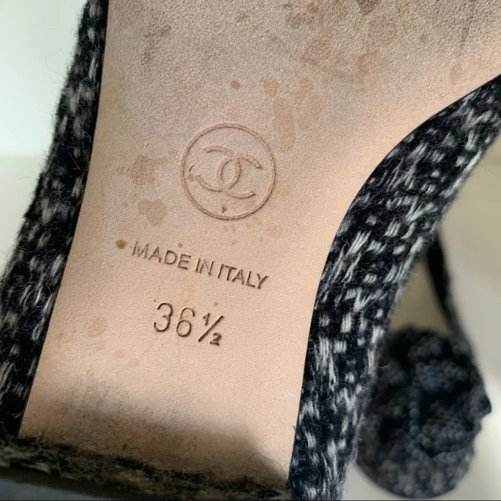 Chanel tweed camellia ballerinas